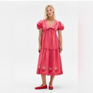 Kimchi Blue Hunter Embroidered Midi V neck  cottagecore boho whimsical dress M